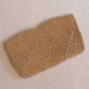 {VTG} Miranda | Faux Pearl Allover Beaded Clutch Zip Closure Made in Japan Cream
